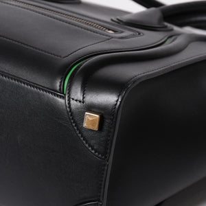 極美品 CELINE セリーヌ ラゲージマイクロショッパー ショルダーバッグ ハンドバッグ ブラック カーフスキン ボックスカーフ ゴールド金具 177423AAA 廃盤 中古 4a002087