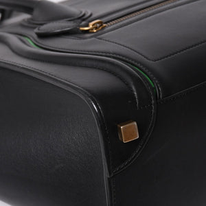 極美品 CELINE セリーヌ ラゲージマイクロショッパー ショルダーバッグ ハンドバッグ ブラック カーフスキン ボックスカーフ ゴールド金具 177423AAA 廃盤 中古 4a002087