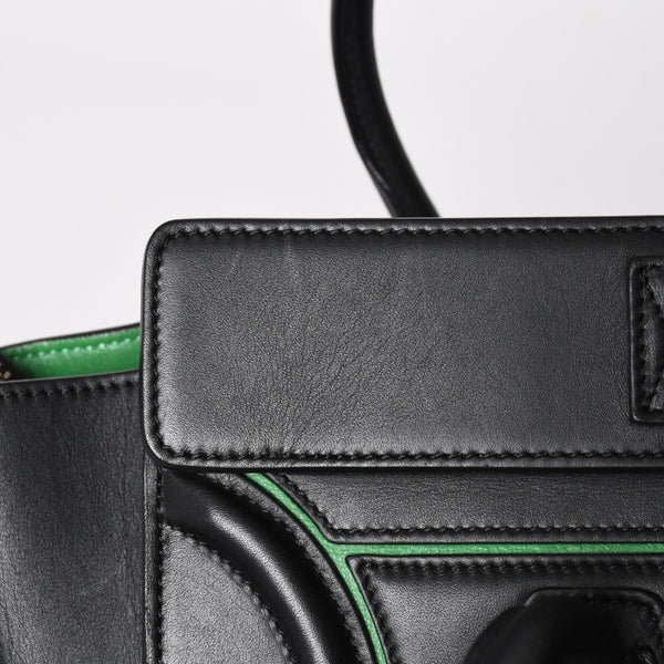 極美品 CELINE セリーヌ ラゲージマイクロショッパー ショルダーバッグ ハンドバッグ ブラック カーフスキン ボックスカーフ ゴールド金具 177423AAA 廃盤 中古 4a002087