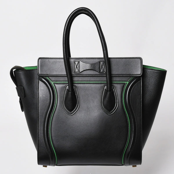 極美品 CELINE セリーヌ ラゲージマイクロショッパー ショルダーバッグ ハンドバッグ ブラック カーフスキン ボックスカーフ ゴールド金具 177423AAA 廃盤 中古 4a002087