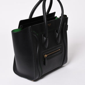極美品 CELINE セリーヌ ラゲージマイクロショッパー ショルダーバッグ ハンドバッグ ブラック カーフスキン ボックスカーフ ゴールド金具 177423AAA 廃盤 中古 4a002087