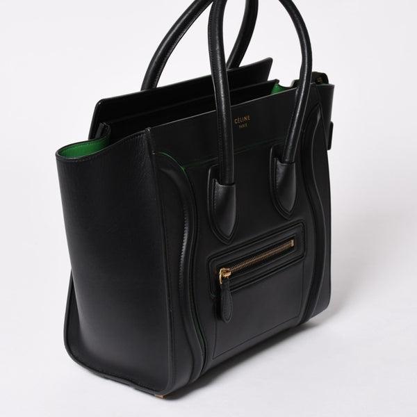 極美品 CELINE セリーヌ ラゲージマイクロショッパー ショルダーバッグ ハンドバッグ ブラック カーフスキン ボックスカーフ ゴールド金具 177423AAA 廃盤 中古 4a002087
