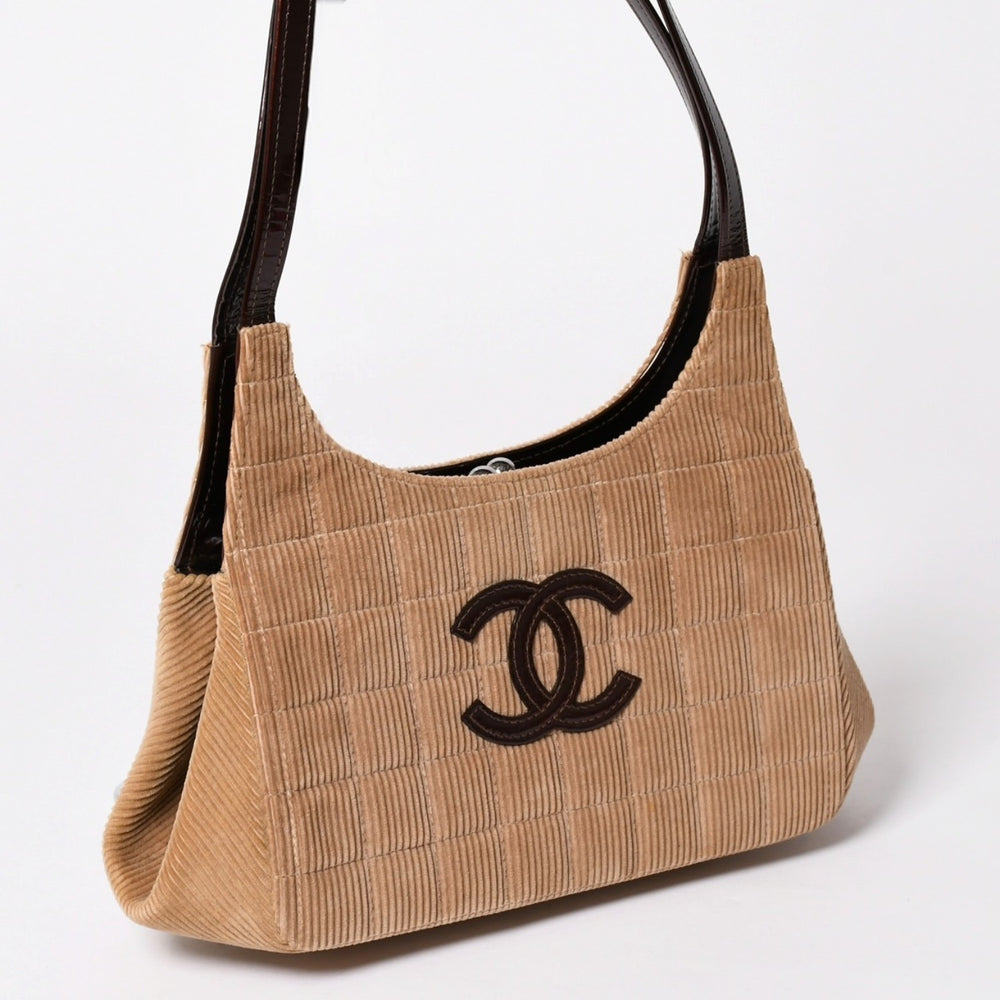CHANEL シャネル チョコバーライン ワンショルダーバッグ 6番台 ココマーク パッチ パテント コーデュロイ がま口 美品 中古 4a002797