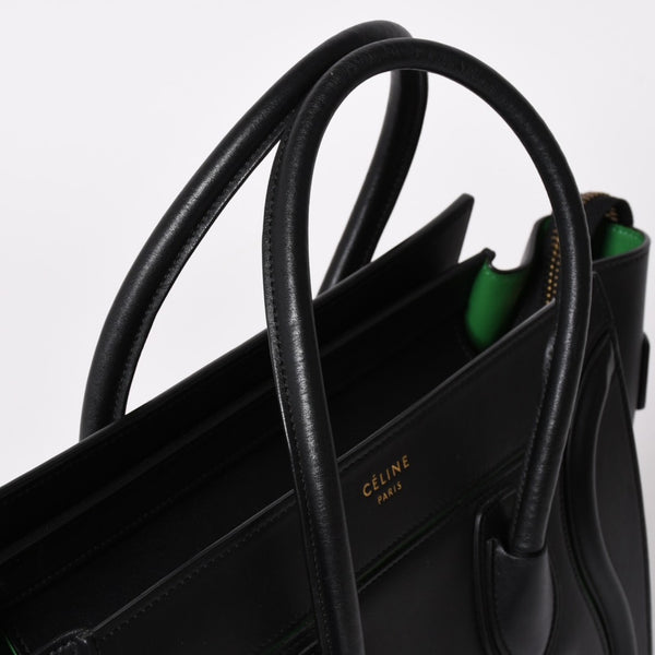 極美品 CELINE セリーヌ ラゲージマイクロショッパー ショルダーバッグ ハンドバッグ ブラック カーフスキン ボックスカーフ ゴールド金具 177423AAA 廃盤 中古 4a002087