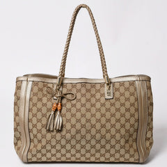 極美品 GUCCI グッチ トートバッグ ハンドバッグ 269945 イタリア製 GGキャンバス レザー ベージュ ゴールド ゴールド金具 中古 4a002010