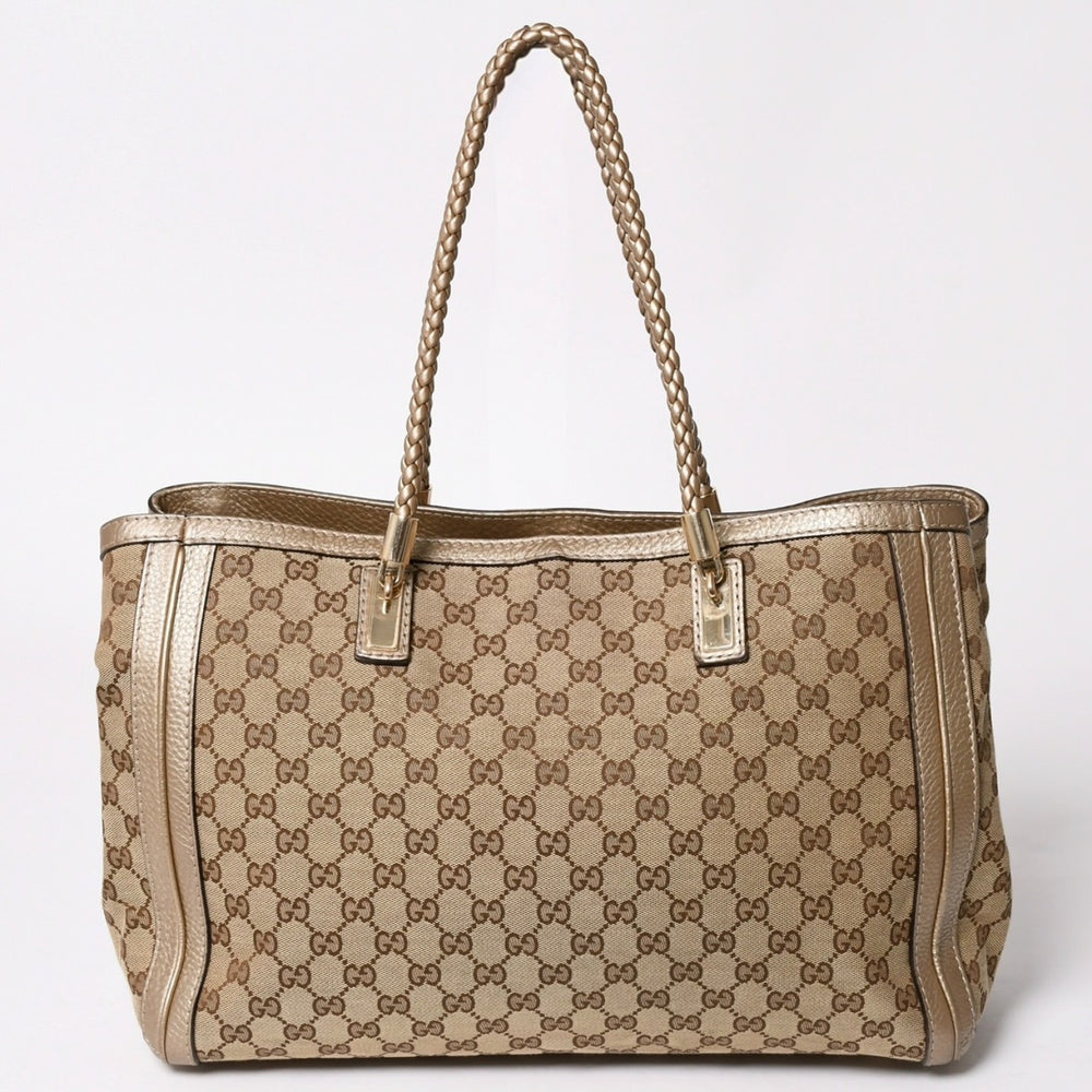 極美品 GUCCI グッチ トートバッグ ハンドバッグ 269945 イタリア製 GGキャンバス レザー ベージュ ゴールド ゴールド金具 中古 4a002010