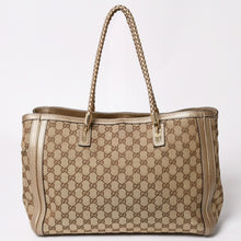 Load image into Gallery viewer, 極美品 GUCCI グッチ トートバッグ ハンドバッグ 269945 イタリア製 GGキャンバス レザー ベージュ ゴールド ゴールド金具 中古 4a002010