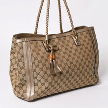 Load image into Gallery viewer, 極美品 GUCCI グッチ トートバッグ ハンドバッグ 269945 イタリア製 GGキャンバス レザー ベージュ ゴールド ゴールド金具 中古 4a002010