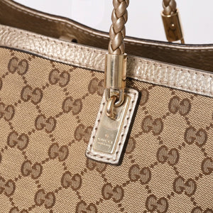 極美品 GUCCI グッチ トートバッグ ハンドバッグ 269945 イタリア製 GGキャンバス レザー ベージュ ゴールド ゴールド金具 中古 4a002010