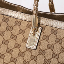Load image into Gallery viewer, 極美品 GUCCI グッチ トートバッグ ハンドバッグ 269945 イタリア製 GGキャンバス レザー ベージュ ゴールド ゴールド金具 中古 4a002010
