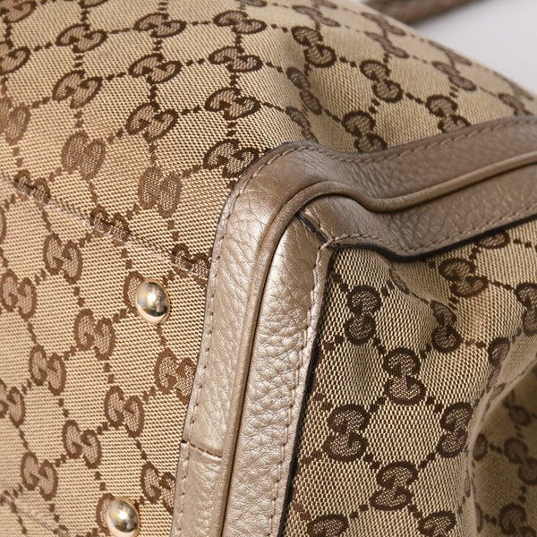極美品 GUCCI グッチ トートバッグ ハンドバッグ 269945 イタリア製 GGキャンバス レザー ベージュ ゴールド ゴールド金具 中古 4a002010