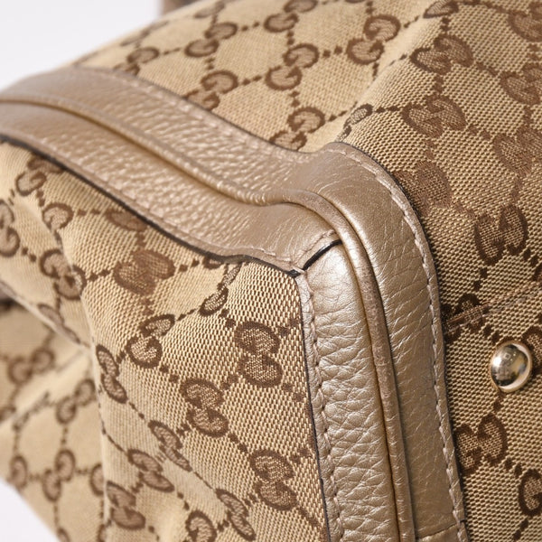 極美品 GUCCI グッチ トートバッグ ハンドバッグ 269945 イタリア製 GGキャンバス レザー ベージュ ゴールド ゴールド金具 中古 4a002010
