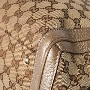 極美品 GUCCI グッチ トートバッグ ハンドバッグ 269945 イタリア製 GGキャンバス レザー ベージュ ゴールド ゴールド金具 中古 4a002010