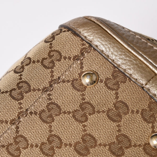 極美品 GUCCI グッチ トートバッグ ハンドバッグ 269945 イタリア製 GGキャンバス レザー ベージュ ゴールド ゴールド金具 中古 4a002010
