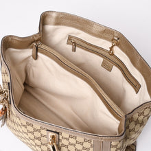 Load image into Gallery viewer, 極美品 GUCCI グッチ トートバッグ ハンドバッグ 269945 イタリア製 GGキャンバス レザー ベージュ ゴールド ゴールド金具 中古 4a002010