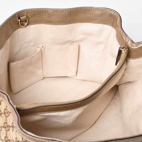 極美品 GUCCI グッチ トートバッグ ハンドバッグ 269945 イタリア製 GGキャンバス レザー ベージュ ゴールド ゴールド金具 中古 4a002010