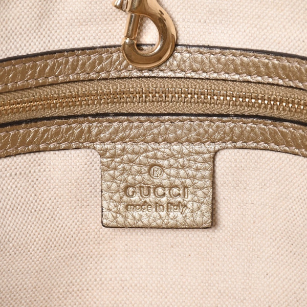 極美品 GUCCI グッチ トートバッグ ハンドバッグ 269945 イタリア製 GGキャンバス レザー ベージュ ゴールド ゴールド金具 中古 4a002010