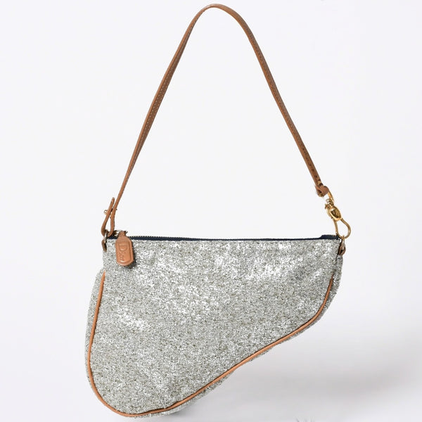 極美品 Christian Dior クリスチャンディオール サドルポーチ アクセサリーポーチ MC0031 キャンバス レザー シルバー ゴールド金具 中古 4a002089