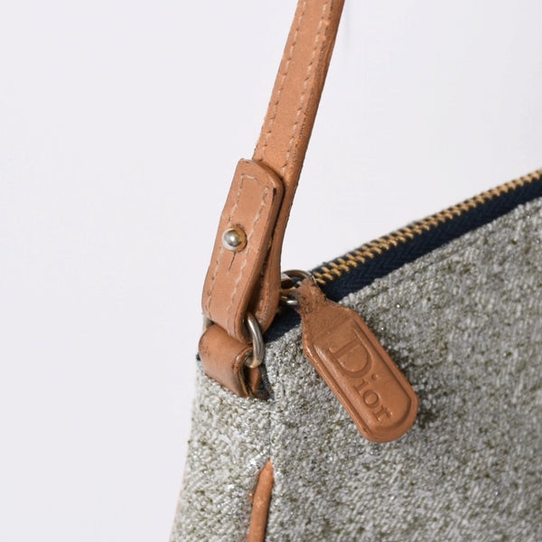 極美品 Christian Dior クリスチャンディオール サドルポーチ アクセサリーポーチ MC0031 キャンバス レザー シルバー ゴールド金具 中古 4a002089