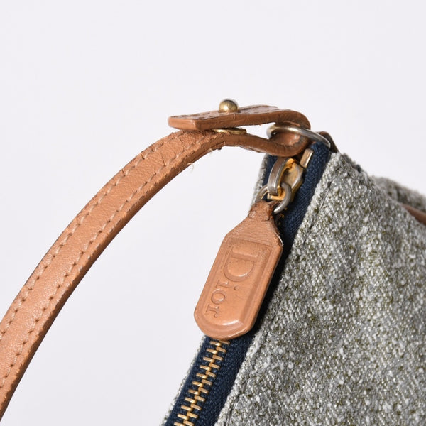 極美品 Christian Dior クリスチャンディオール サドルポーチ アクセサリーポーチ MC0031 キャンバス レザー シルバー ゴールド金具 中古 4a002089