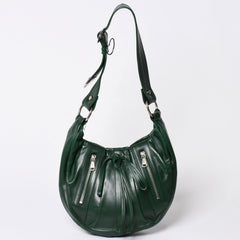 Very Good Condition SAINT LAURENT Rive Gauche Leather Hobo Shoulder Bag Tom Ford Period Early 2000s Green Leather Pleated Drawstring 120436 001998 Used 4a002095