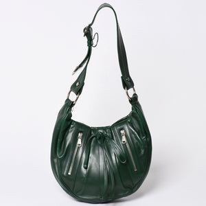 Very Good Condition SAINT LAURENT Rive Gauche Leather Hobo Shoulder Bag Tom Ford Period Early 2000s Green Leather Pleated Drawstring 120436 001998 Used 4a002095