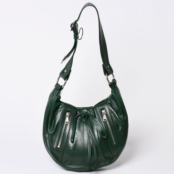 Very Good Condition SAINT LAURENT Rive Gauche Leather Hobo Shoulder Bag Tom Ford Period Early 2000s Green Leather Pleated Drawstring 120436 001998 Used 4a002095