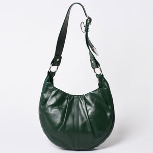 Very Good Condition SAINT LAURENT Rive Gauche Leather Hobo Shoulder Bag Tom Ford Period Early 2000s Green Leather Pleated Drawstring 120436 001998 Used 4a002095