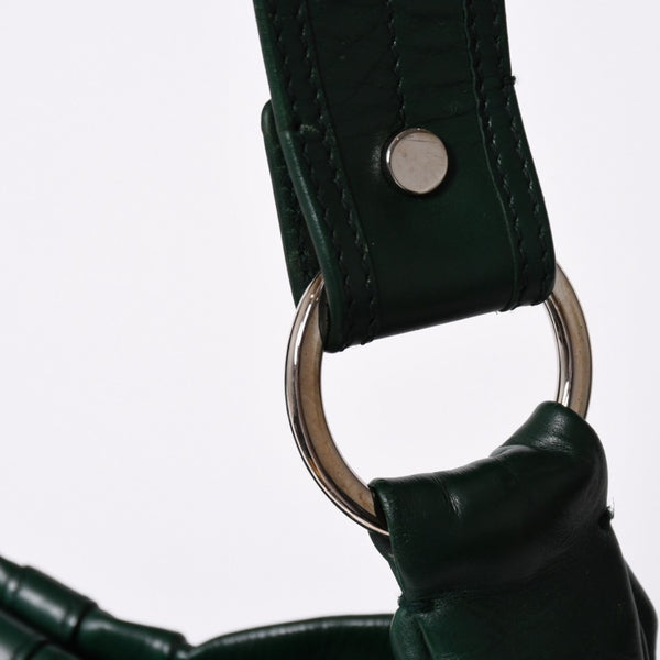 Very Good Condition SAINT LAURENT Rive Gauche Leather Hobo Shoulder Bag Tom Ford Period Early 2000s Green Leather Pleated Drawstring 120436 001998 Used 4a002095