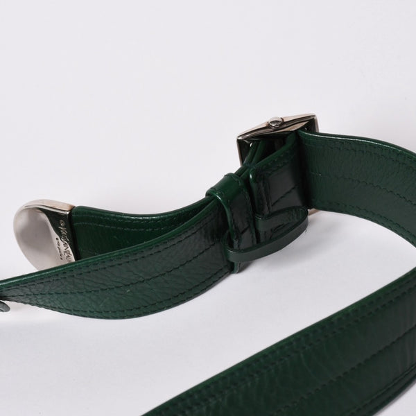 Very Good Condition SAINT LAURENT Rive Gauche Leather Hobo Shoulder Bag Tom Ford Period Early 2000s Green Leather Pleated Drawstring 120436 001998 Used 4a002095