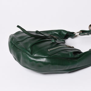 Very Good Condition SAINT LAURENT Rive Gauche Leather Hobo Shoulder Bag Tom Ford Period Early 2000s Green Leather Pleated Drawstring 120436 001998 Used 4a002095
