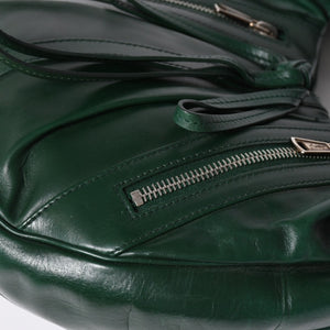 Very Good Condition SAINT LAURENT Rive Gauche Leather Hobo Shoulder Bag Tom Ford Period Early 2000s Green Leather Pleated Drawstring 120436 001998 Used 4a002095