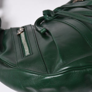 Very Good Condition SAINT LAURENT Rive Gauche Leather Hobo Shoulder Bag Tom Ford Period Early 2000s Green Leather Pleated Drawstring 120436 001998 Used 4a002095