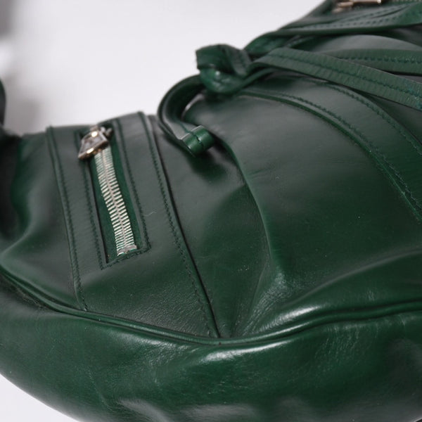 Very Good Condition SAINT LAURENT Rive Gauche Leather Hobo Shoulder Bag Tom Ford Period Early 2000s Green Leather Pleated Drawstring 120436 001998 Used 4a002095
