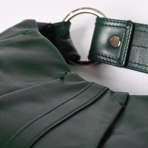 Very Good Condition SAINT LAURENT Rive Gauche Leather Hobo Shoulder Bag Tom Ford Period Early 2000s Green Leather Pleated Drawstring 120436 001998 Used 4a002095