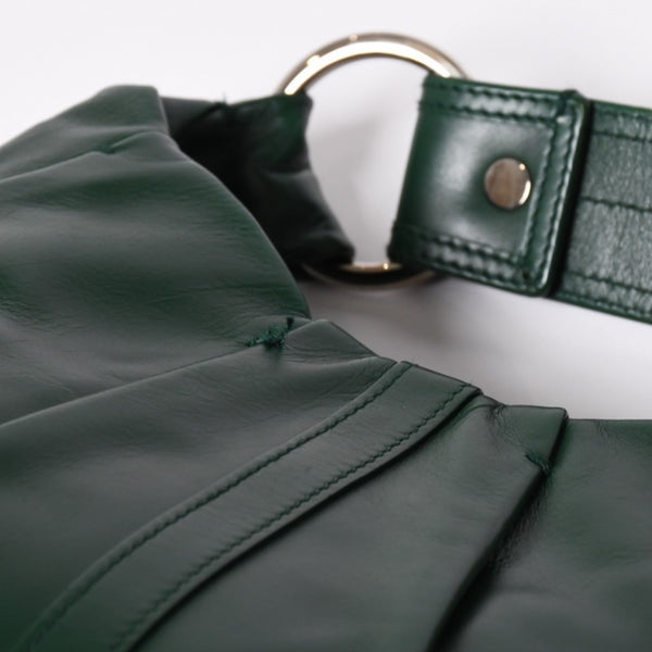 Very Good Condition SAINT LAURENT Rive Gauche Leather Hobo Shoulder Bag Tom Ford Period Early 2000s Green Leather Pleated Drawstring 120436 001998 Used 4a002095