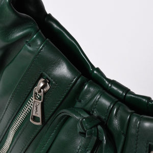 Very Good Condition SAINT LAURENT Rive Gauche Leather Hobo Shoulder Bag Tom Ford Period Early 2000s Green Leather Pleated Drawstring 120436 001998 Used 4a002095
