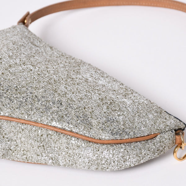 極美品 Christian Dior クリスチャンディオール サドルポーチ アクセサリーポーチ MC0031 キャンバス レザー シルバー ゴールド金具 中古 4a002089