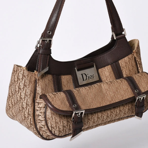 Christian Dior Trotter Canvas Street Chic Shoulder Bag Trotter Pattern Beige Brown 13-BM-0075 Monogram Good Condition Used 4a002101