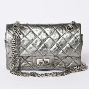 Very Good Condition CHANEL 2.55 W Flap W Chain Shoulder Bag AS0874 No. 11 Vintage Calfskin Metallic Green Used 4a002128