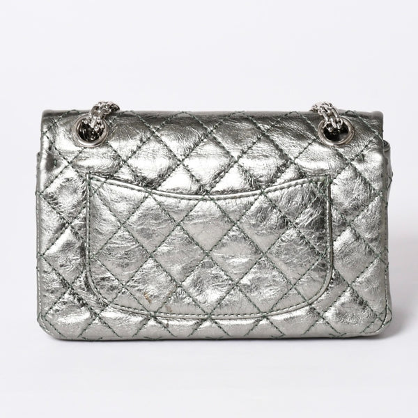 Very Good Condition CHANEL 2.55 W Flap W Chain Shoulder Bag AS0874 No. 11 Vintage Calfskin Metallic Green Used 4a002128