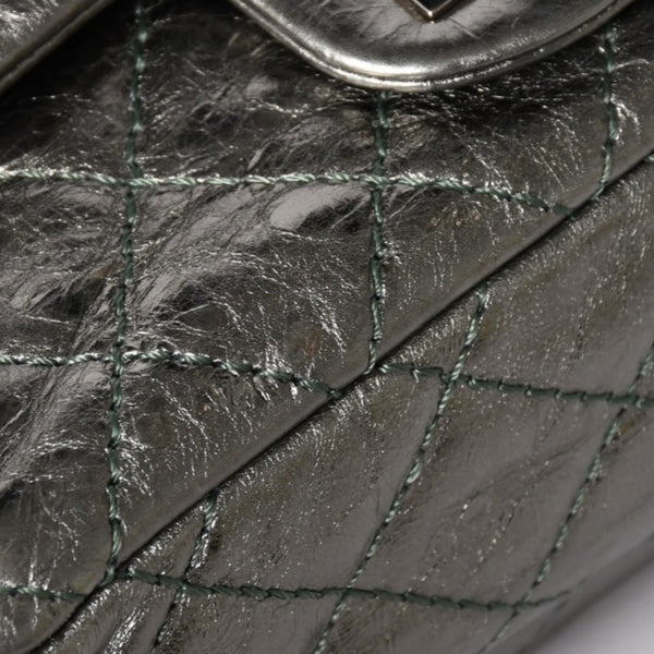 Very Good Condition CHANEL 2.55 W Flap W Chain Shoulder Bag AS0874 No. 11 Vintage Calfskin Metallic Green Used 4a002128
