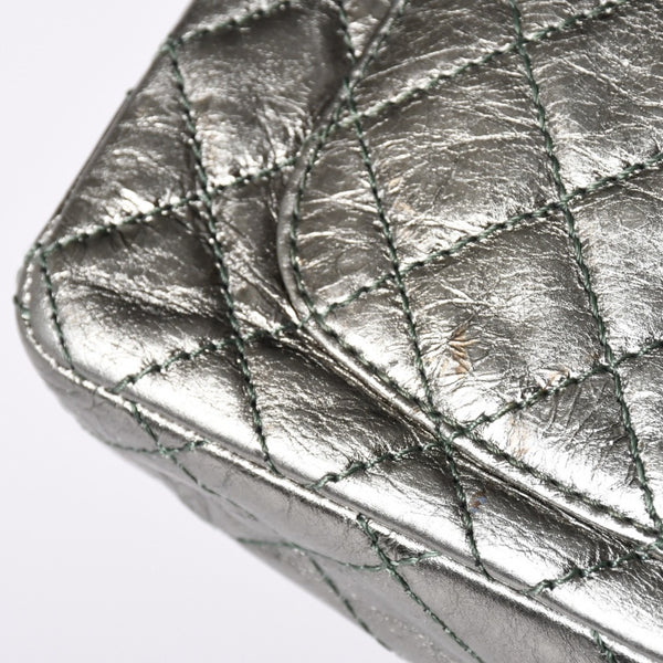 Very Good Condition CHANEL 2.55 W Flap W Chain Shoulder Bag AS0874 No. 11 Vintage Calfskin Metallic Green Used 4a002128