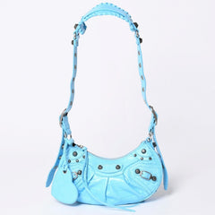 Very Good Condition BALENCIAGA Le Cargole Le Cargole Shoulder Bag Blue Silver Hardware 671309 Used 4a002107