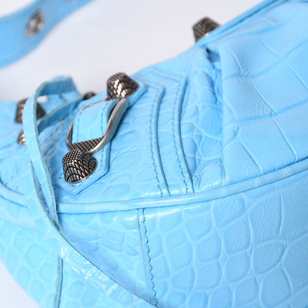 Very Good Condition BALENCIAGA Le Cargole Le Cargole Shoulder Bag Blue Silver Hardware 671309 Used 4a002107