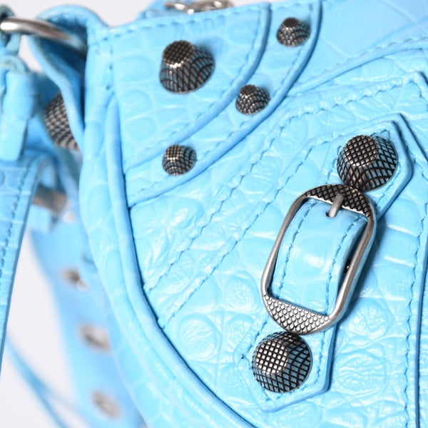 Very Good Condition BALENCIAGA Le Cargole Le Cargole Shoulder Bag Blue Silver Hardware 671309 Used 4a002107