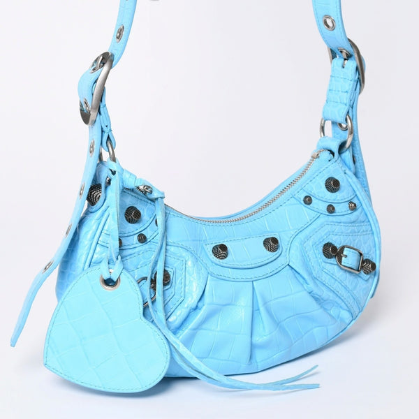 Very Good Condition BALENCIAGA Le Cargole Le Cargole Shoulder Bag Blue Silver Hardware 671309 Used 4a002107