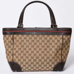 極美品 GUUCI グッチ Tote Bag トートバッグ GGキャンバス シェリーライン ブラウン ベージュ 257061 ゴールド金具 中古 4a002059