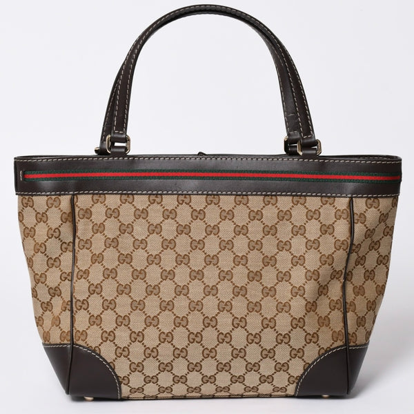 極美品 GUUCI グッチ Tote Bag トートバッグ GGキャンバス シェリーライン ブラウン ベージュ 257061 ゴールド金具 中古 4a002059