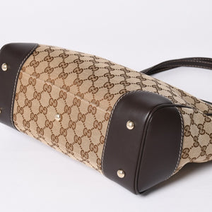 極美品 GUUCI グッチ Tote Bag トートバッグ GGキャンバス シェリーライン ブラウン ベージュ 257061 ゴールド金具 中古 4a002059
